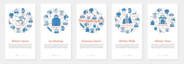 Vektör kış eğlencesi düz pankart, mobil uygulama seti