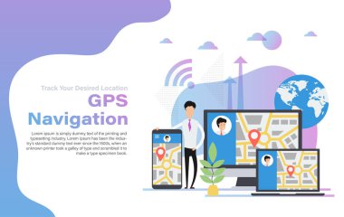 İniş sayfası GPS navigasyonunun vektör düz çizimi
