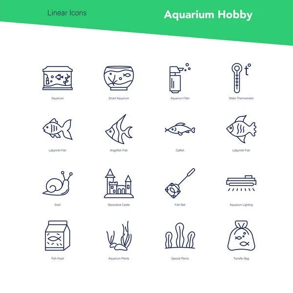 Vector banner set of linear icons, aquarium hobby Stock Vector