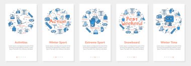 Vector winter entertainment flat banner, mobile app set, sport