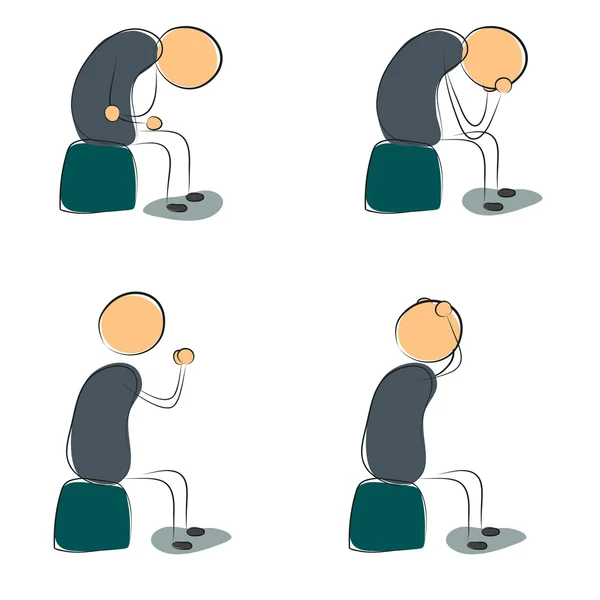 Four icon depressed sitting man — Stock Vector