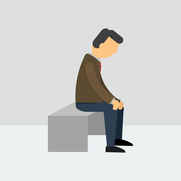 Hombre deprimido sentado en un banco — Vector de stock