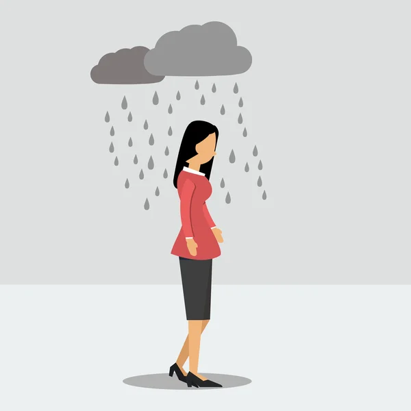 Depressed woman under the rain — Stock Vector