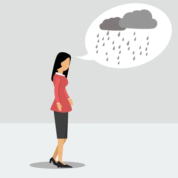 Frau in Depressionen mit verregneten Gedanken — Stockvektor