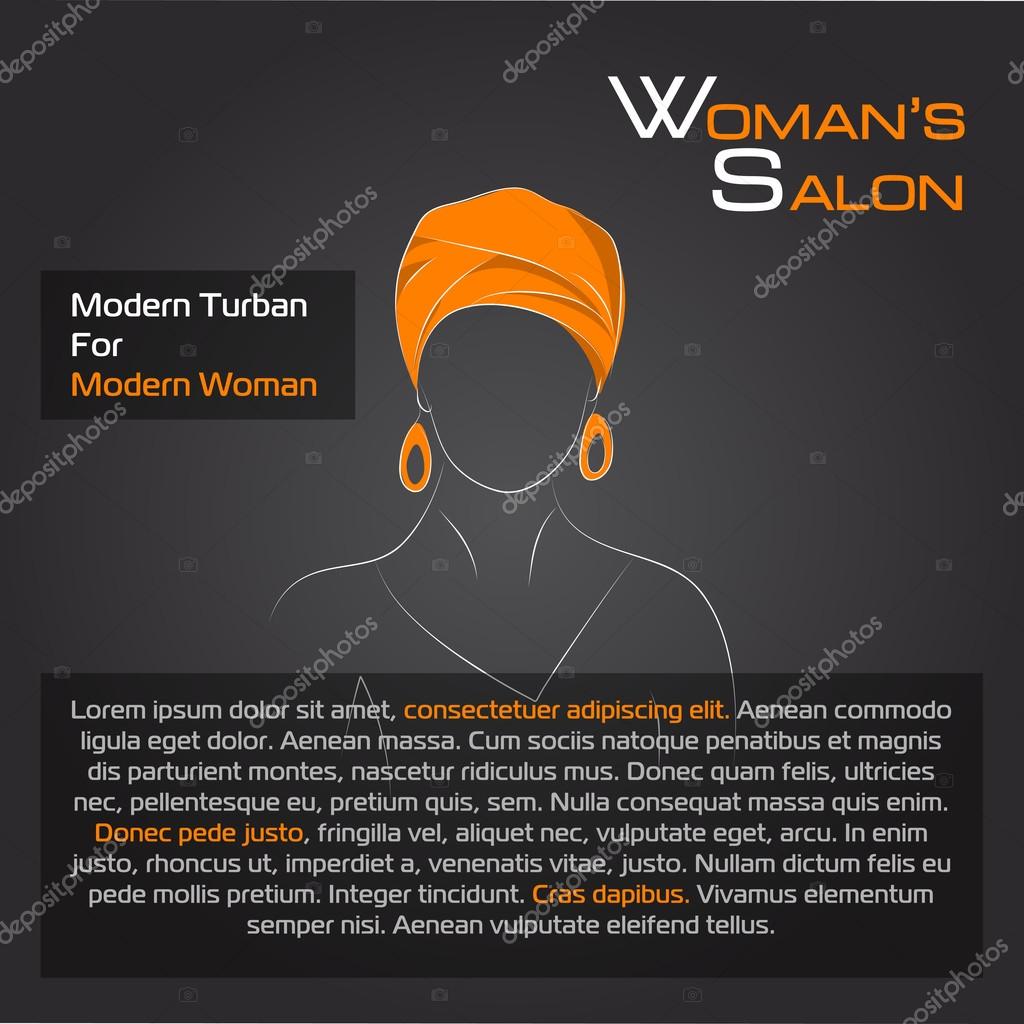 Vector illustration. Drawing.  Arabic woman in orange  turban on black