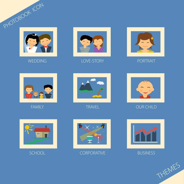 Themea 写真集のアイコンを設定 — ストックベクタ