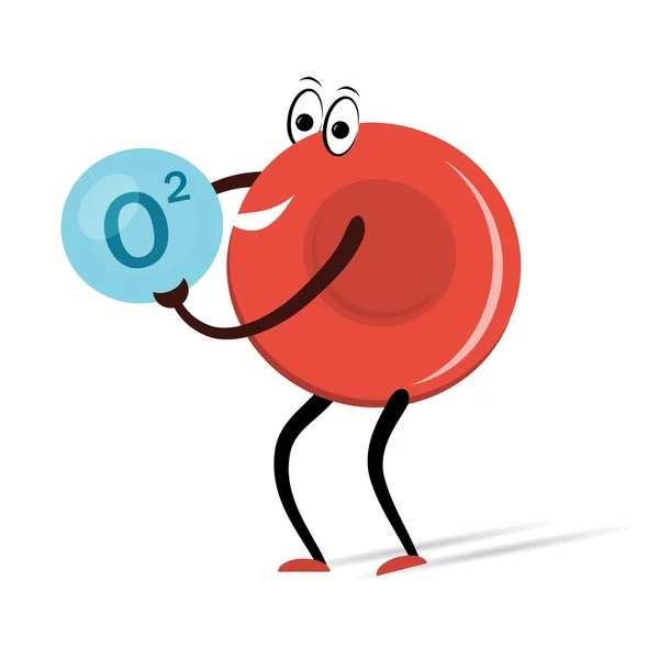 Red Blood Cell with Oxygen Cartoon — Stock Vector