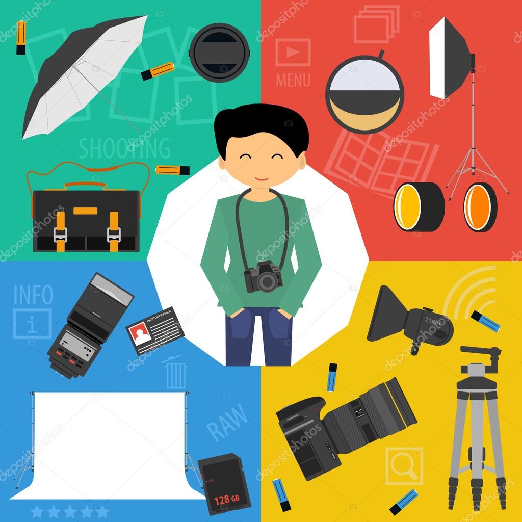 Vector set icons photographic equipment