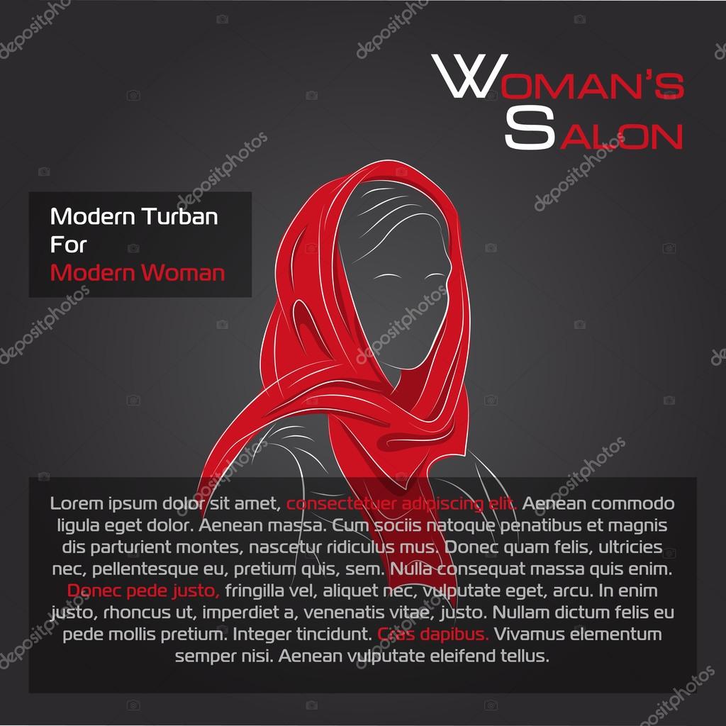 Vector illustration. Drawing.  Arabic woman in orange  turban on black
