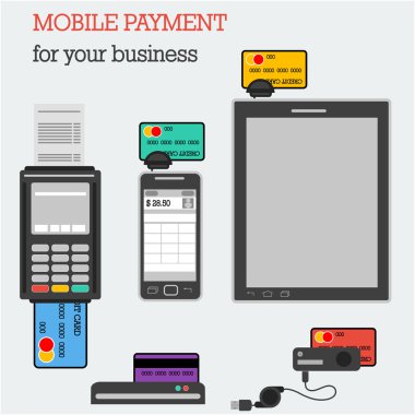 Düz simgeler kredi kartları ile gösteri standları