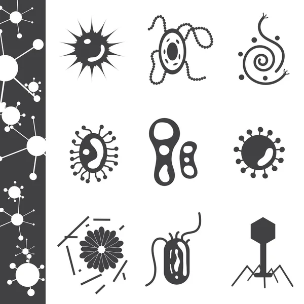 Iconos células de virus y bacterias — Vector de stock