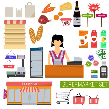 Vektör süpermarket düz Icons set