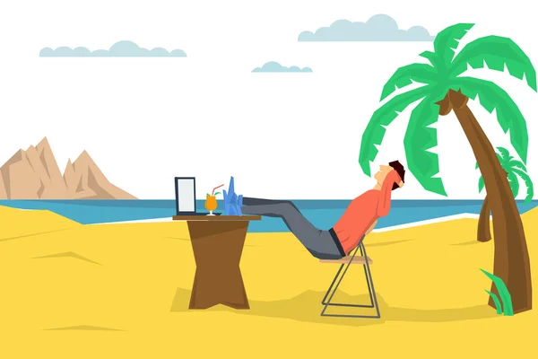 Hombre freelancer en la playa — Archivo Imágenes Vectoriales