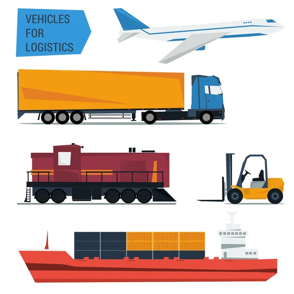 Ícones vetoriais definir logística de transporte de mercadorias — Vetor de Stock