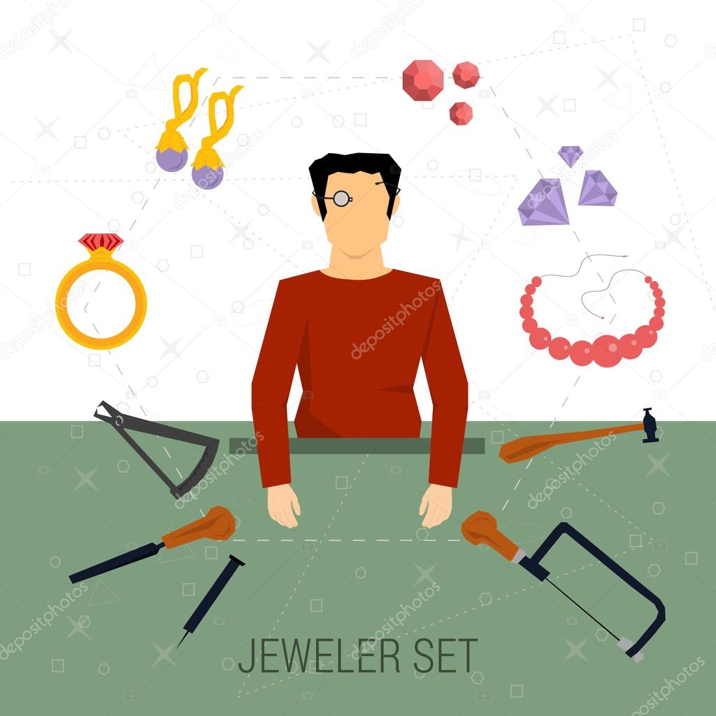 Vector icons set of jeweler profession