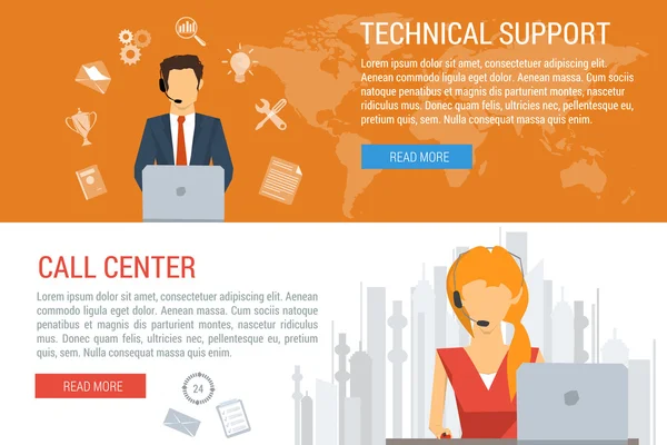 Two banners technical support flat style — Stock Vector