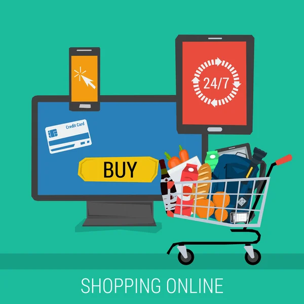 Quadratische Banner Online-Shopping und Zahlung — Stockvektor