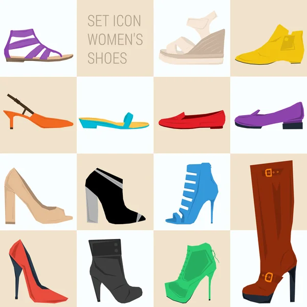 Набор женской обуви иконы в плоском стиле — стоковый вектор
