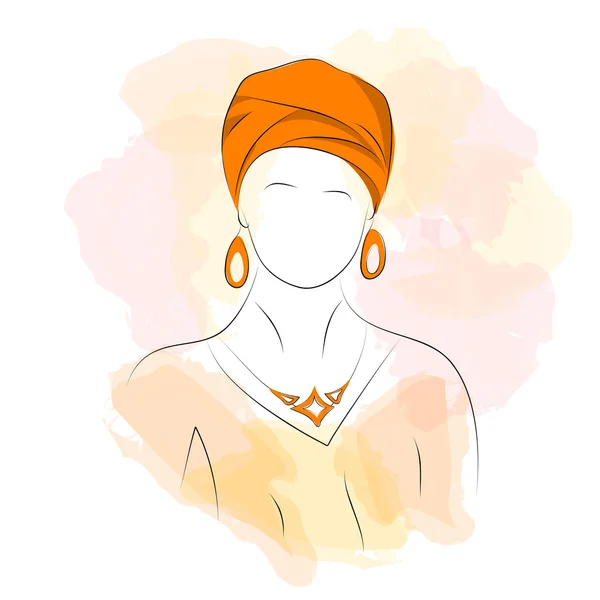 Силуэт женщины в оранжевом тюрбане — стоковый вектор