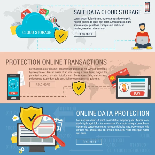 3 つのバナーのデータ保護 — ストックベクタ