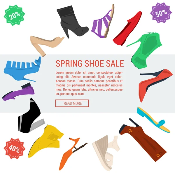 Kulaté hlavičky žena boty prodej — Stockový vektor