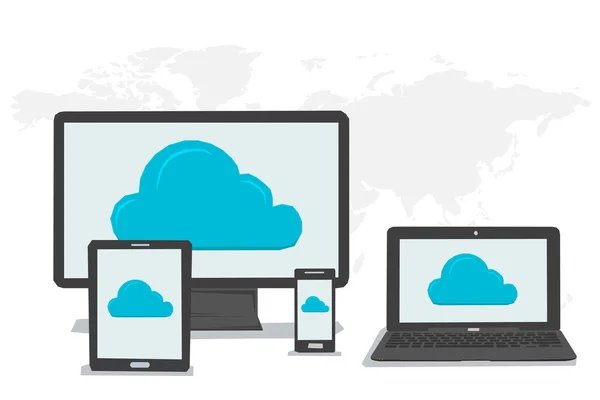 Archiviazione cloud generale su diversi dispositivi — Vettoriale Stock