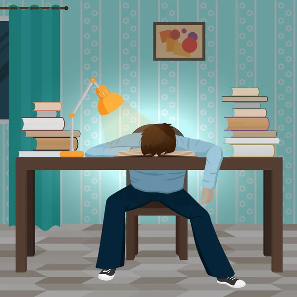 Yorgun öğrenci üzerinde kitap uykuya