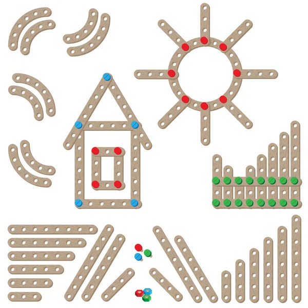 Meccano öğeleri. Ahşap Oluşturucu seti