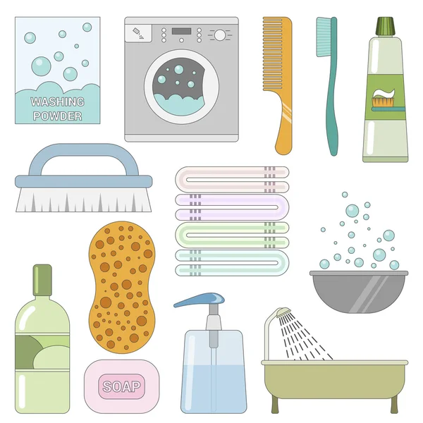 Öğeleri banyoda. Düz simgeler kümesi
