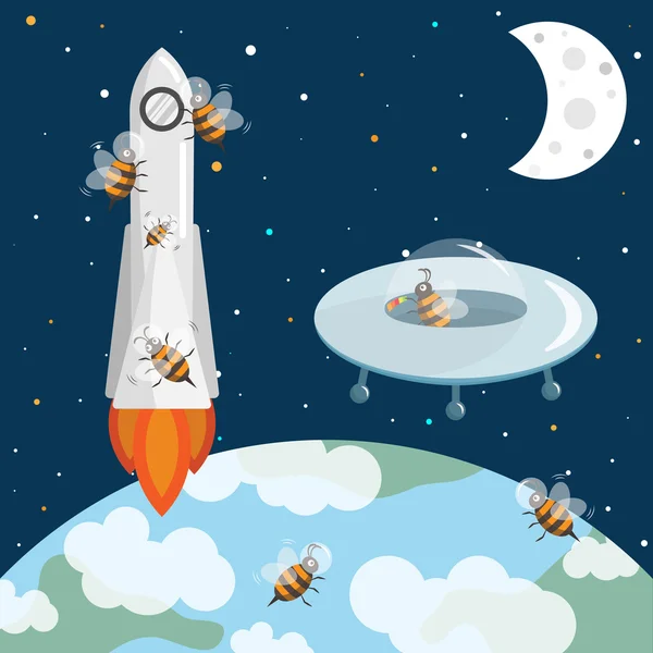 Arılar astronotlar uzayda. UFO ve roket