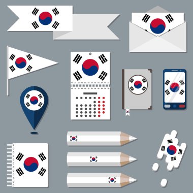 Bayrak öğeleriyle simgeler kümesi. Güney Kore