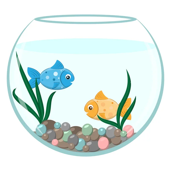 金色和蓝色的鱼，在圆的水族馆 — 图库矢量图片