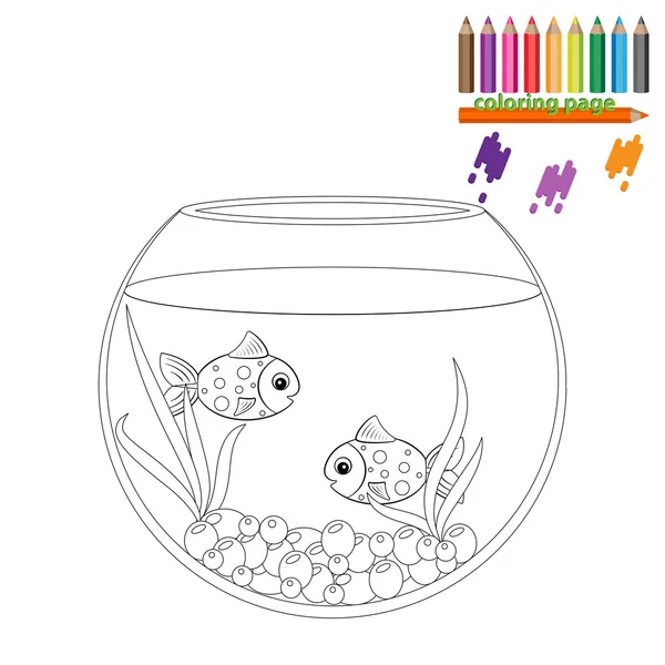 Boyama sayfası. İki balıklar yuvarlak akvaryum