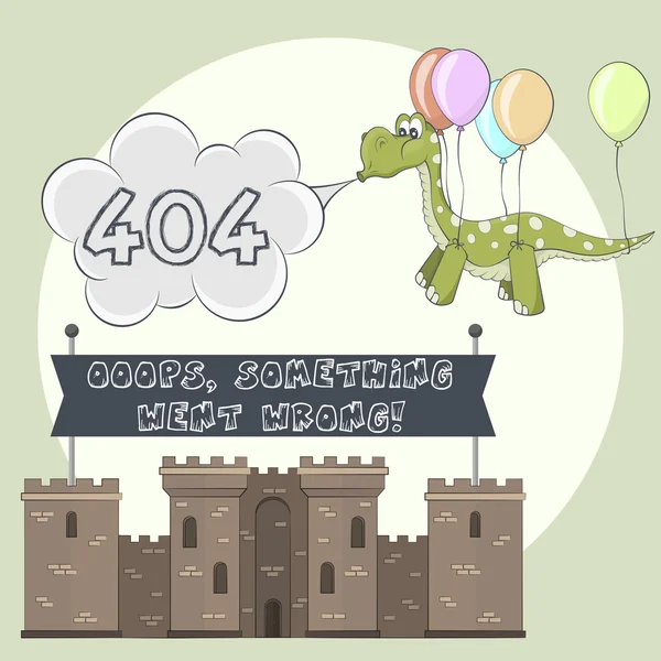 Foutpagina 404 voor web. Cartoon kasteel en dragon — Stockvector