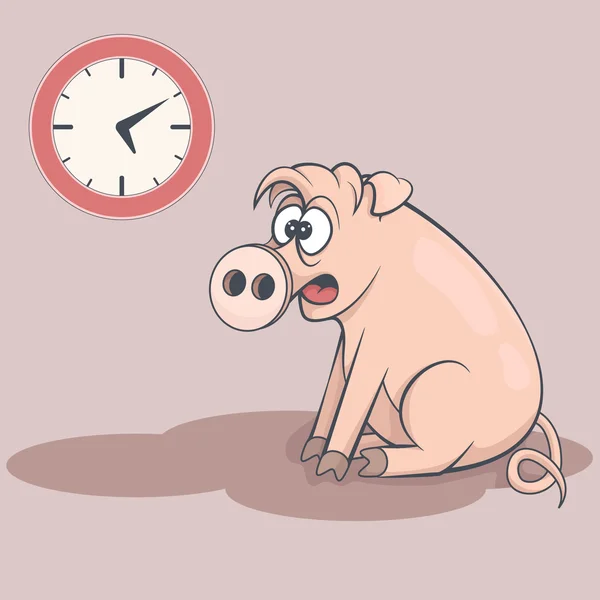 Cerdo de dibujos animados soñoliento por la mañana temprano. Porcinos cansados — Vector de stock