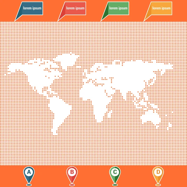 Noktalı dünya harita ve konum işaretçileri