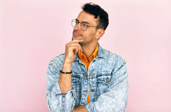 Studio Portrait Handsome Thoughtful Young Man Thinking Idea Posing Isolated — Stock Photo, Image