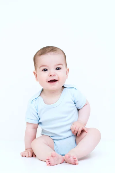 Smiling pretty baby on white background — Stock Photo, Image