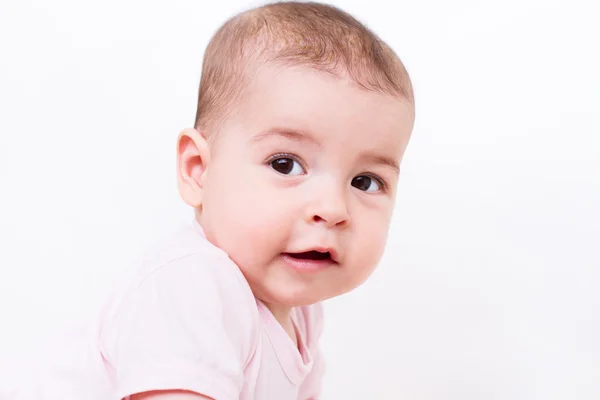 Detail portrét krásné miminko na bílém pozadí — Stock fotografie