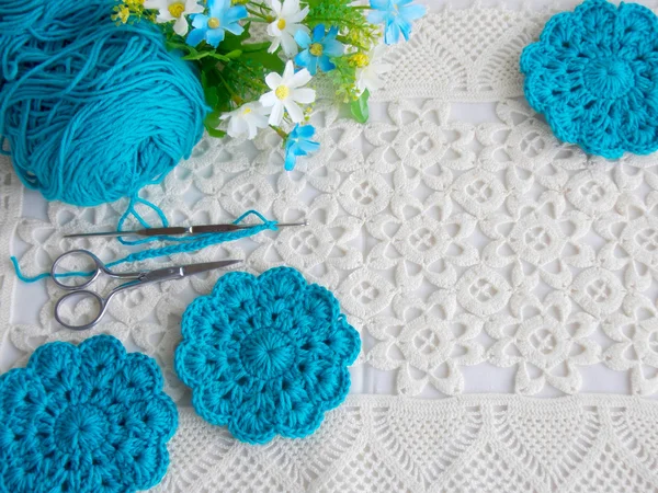 Crochet encaje sobre fondo blanco — Foto de Stock