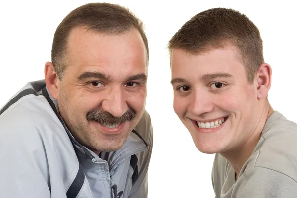 Zadowolony i uśmiechnięty ojciec i syn — Zdjęcie stockowe