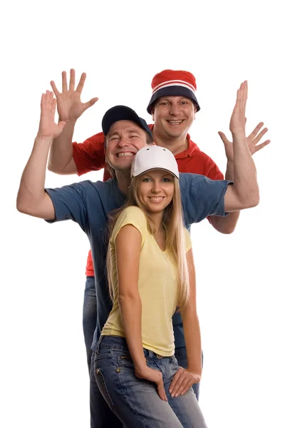 Sonriendo a dos hombres y una mujer — Foto de Stock