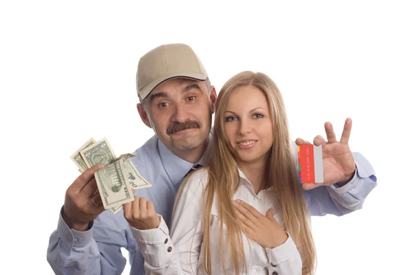 People, credit card and cash — Stock Photo, Image
