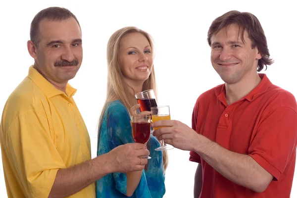 Uśmiechający się dwóch mężczyzn i kobietę w okularach — Zdjęcie stockowe