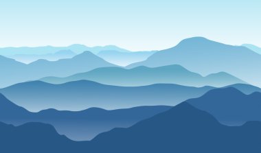Blue seamless mountains in the fog. Vector illustration clipart