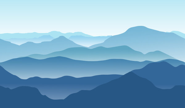 Blue seamless mountains in the fog. Vector illustration