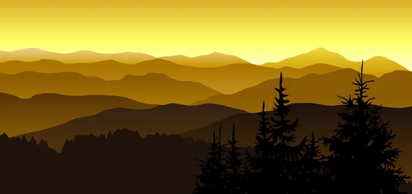 Gold evening at mountains. — Stock Vector
