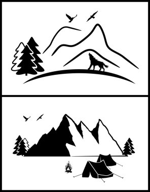 Soyut dağlar siluet kümesi.