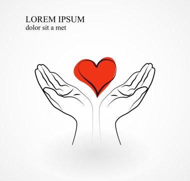 Kırmızı kalp elinde. Sevgi, Şükran ve dostluk sembolü.