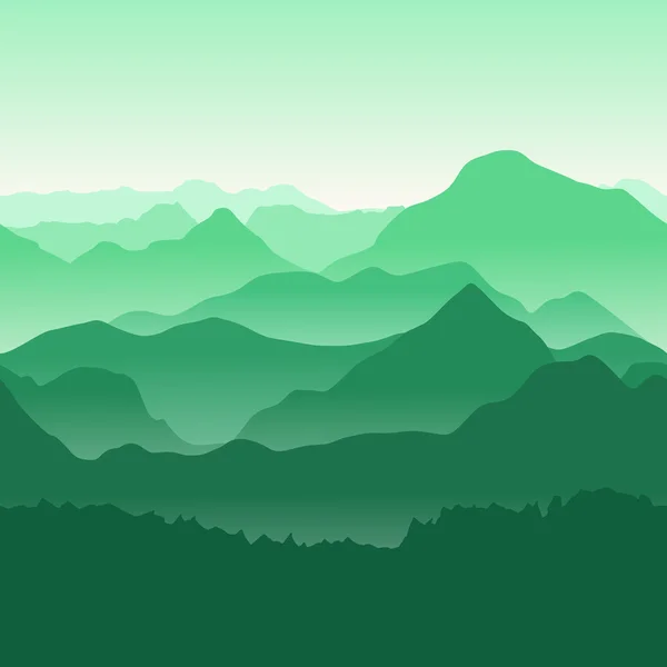 Green mountains in the fog. Seamless background. — Stock Vector